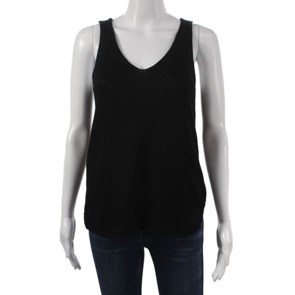 Designer Womens Basic Cotton V-Neck Sleeveless Tank Black Size L